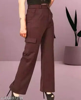 Brown wide-leg cotton-blend cargo trousers with four pockets, offering a relaxed fit and fashionable appeal